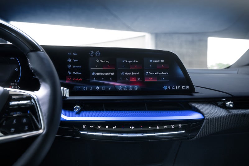 The 2026 OPTIQ-V Display Screen Displaying the V-Mode Settings | Miller Brothers Cadillac in Ellicott City MD