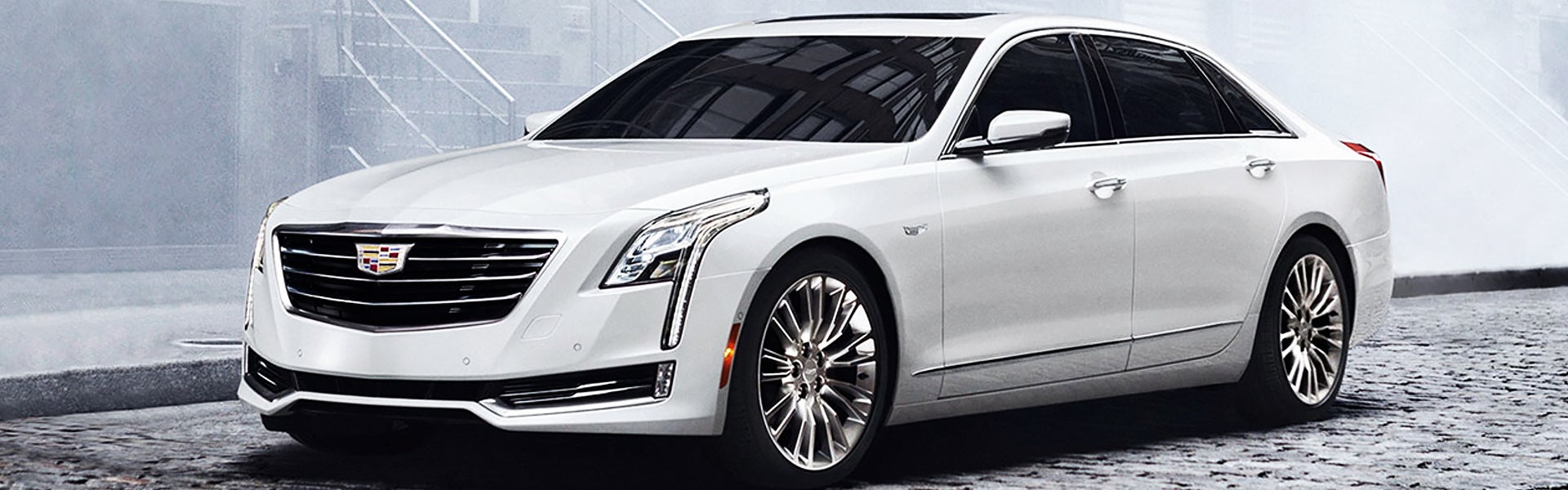 Front view of white Cadillac CT6 with shiny grille