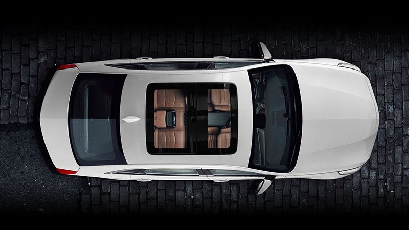 Top view of Cadillac CT6 with sunroof and leather seats.